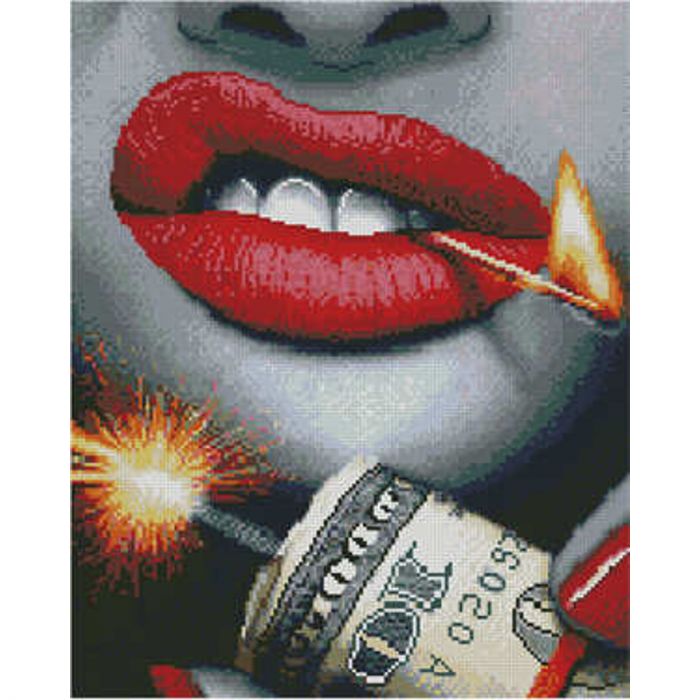 Алмазна картина Strateg ПРЕМІУМ Шалено-червоні губи розміром 40х50 см (L-029)