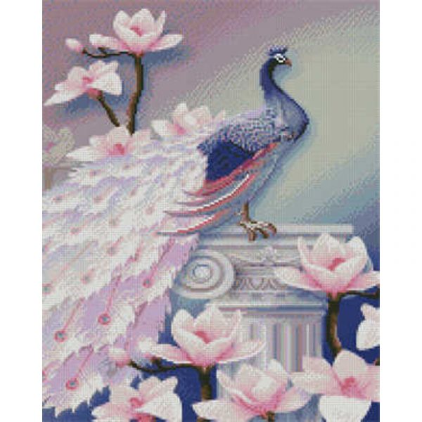 Алмазна картина Strateg ПРЕМІУМ Павич та магнолії розміром 40х50 см (L-224)