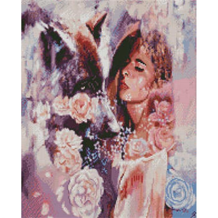 Алмазна картина Strateg ПРЕМІУМ Дівчина та вовк розміром 40х50 см (L-233)