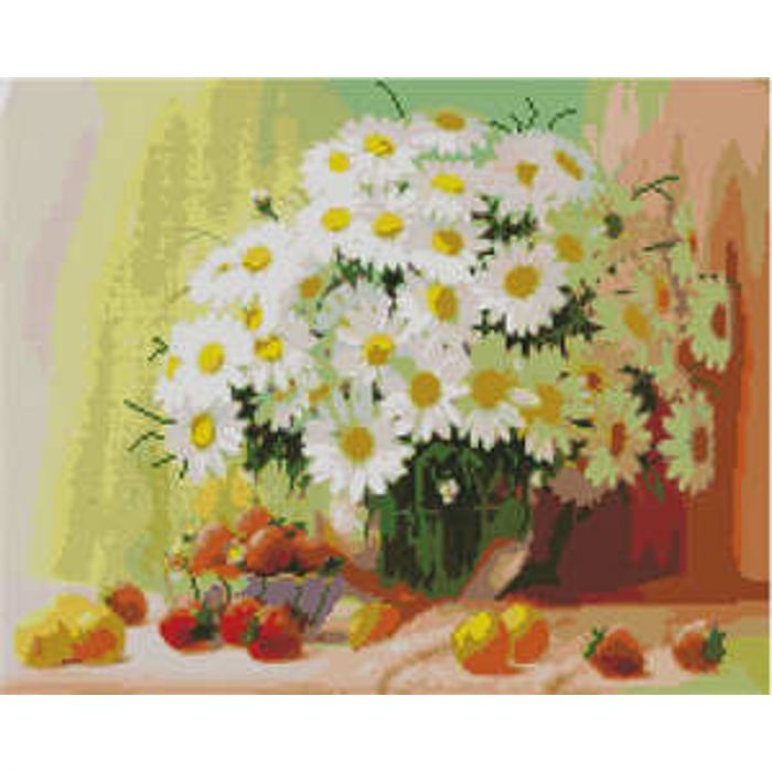 Алмазна картина Strateg ПРЕМІУМ Розкішний букет ромашок розміром 40х50 см (L-348)