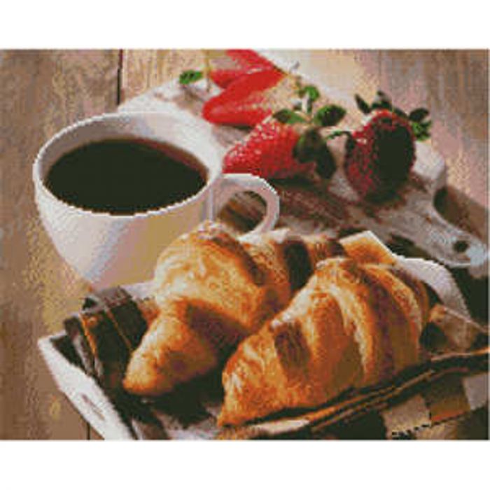 Алмазна картина Strateg ПРЕМІУМ Ранкова кава з круасанами розміром 40х50 см (L-433)
