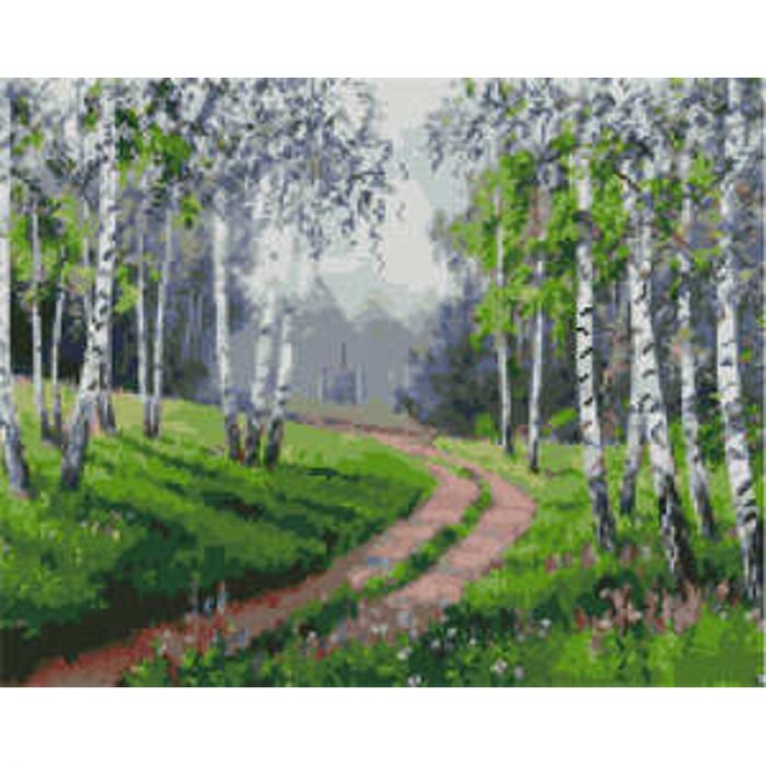 Алмазна картина Strateg ПРЕМІУМ Стежка серед беріз розміром 40х50 см (L-445)