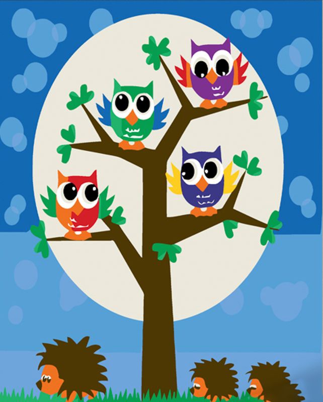 Картина за номерами Strateg ПРЕМІУМ Совенки та їжачки розміром 30х30 см (ES135)