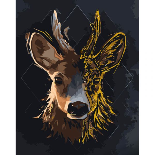 Картина за номерами Strateg ПРЕМІУМ Арт-олень з лаком та з рівнем розміром 40х50 см (GS1414)