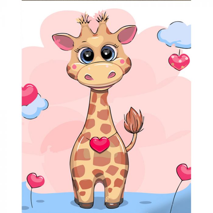 Картина за номерами Strateg ПРЕМІУМ Жираф і серця з лаком розміром 30х40 см (SS6722)