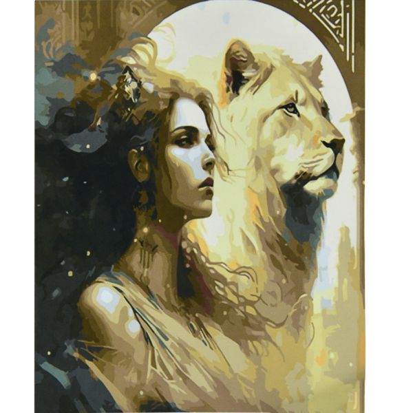 Картина за номерами Strateg   Львиця з дівчиною розміром 50х50 см (АА013)