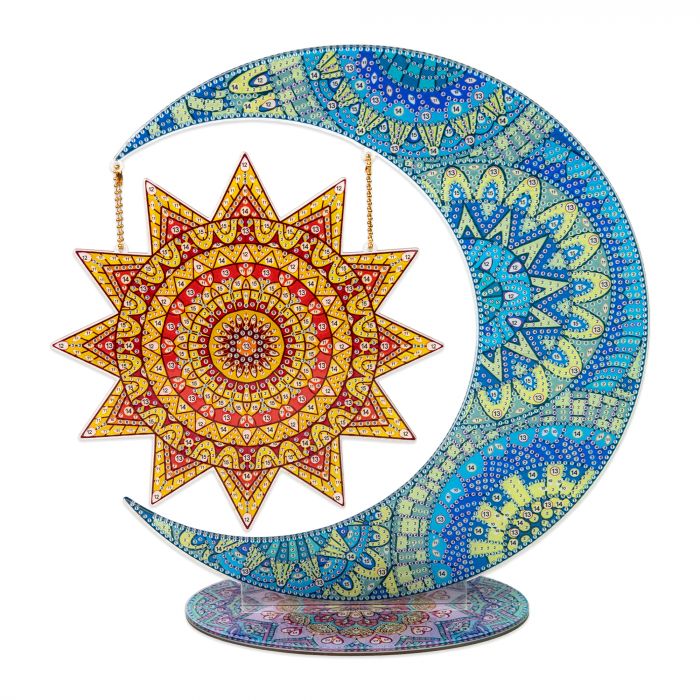 Алмазна мозаїка Strateg ПРЕМІУМ Місяць та Сонце на підставці розміром 30х30 см (BJP11)