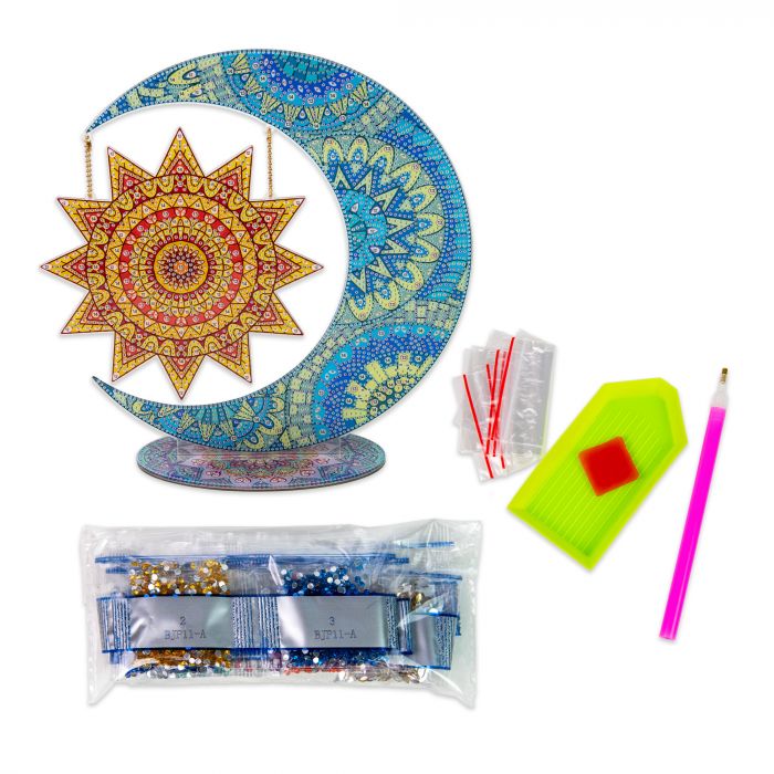 Алмазна мозаїка Strateg ПРЕМІУМ Місяць та Сонце на підставці розміром 30х30 см (BJP11)