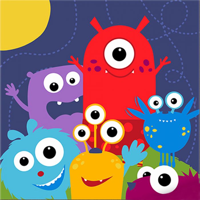 Картина за номерами Strateg ПРЕМІУМ Різнокольорові монстри з лаком та з рівнем розміром 30х30 см (ES-0808)