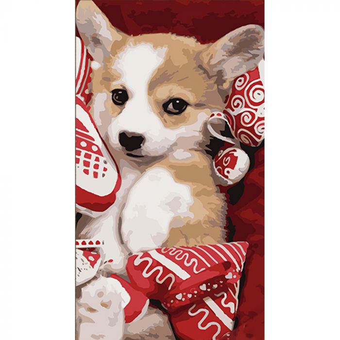Картина за номерами Strateg Песик  з м&apos;якими сердечками розміром 50х25 см (WW234)