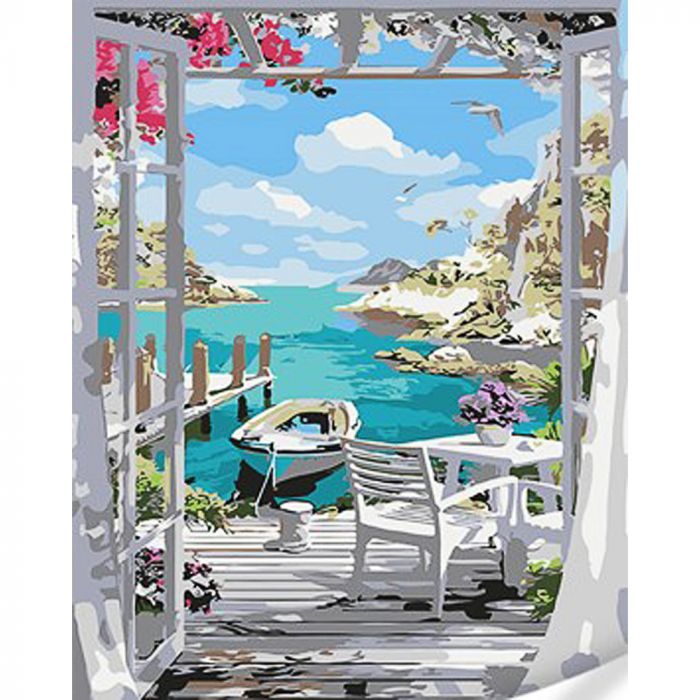 Картина за номерами Strateg ПРЕМІУМ Вихід до води з лаком та з рівнем розміром 30х40 см (SS1047)