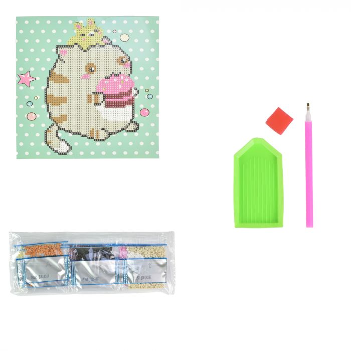 Алмазна мозаїка Strateg ПРЕМІУМ Кіт з кроликом на паперовій основі розміром 18х18 см (JUB14387)