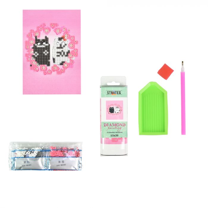 Алмазна мозаїка Strateg ПРЕМІУМ Закохані котики без підрамника розміром 10х15 см (YAB14421)