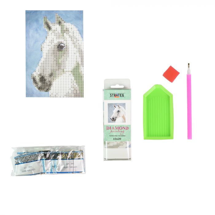 Алмазна мозаїка Strateg ПРЕМІУМ Білий кінь без підрамника розміром 10х15 см (YAB14431)
