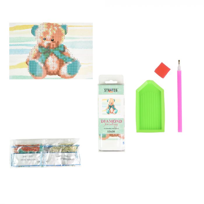 Алмазна мозаїка Strateg ПРЕМІУМ Плюшевий ведмідь без підрамника розміром 10х15 см (YAB21154)