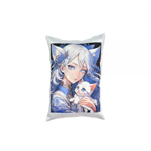 Подушка "Аніме дівчина з кошеням" розмір 26*35 см (чорна) з нанесенням сублімації  (60672)
