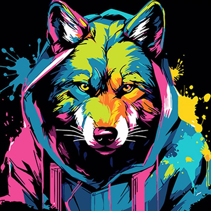 Набір для розпису по номерах Яскравий образ вовка Strateg на чорному фоні розміром 40х40 см (AV4040-