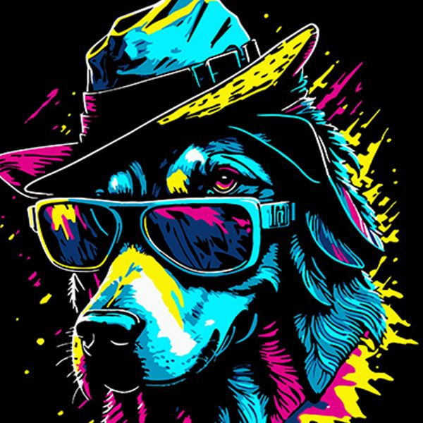 Набір для розпису по номерах Пес у стильній шляпі Strateg на чорному фоні розміром 40х40 см (AV4040-