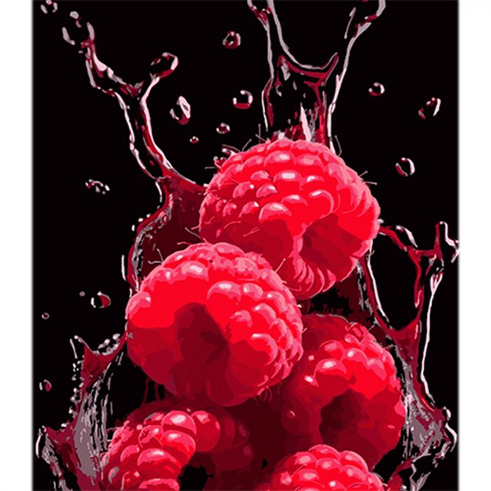 Картина за номерами Strateg ПРЕМІУМ Малина і водні фантазії на чорному фоні розміром 40х50 см (AH1103)