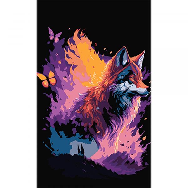Набір для розпису по номерах Лиса у сні метеликів Strateg на чорному фоні розміром 50х25 см (BH5025-