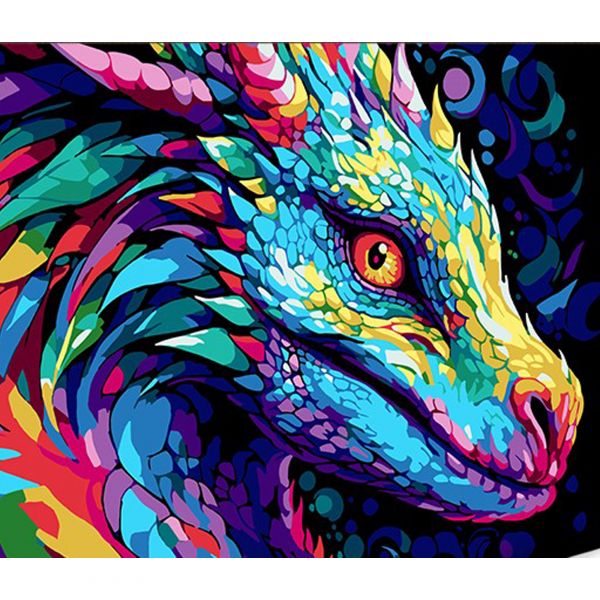 Набір для розпису по номерах Яскравий образ дракона Strateg на чорному фоні розміром 30х40 см (FH-11