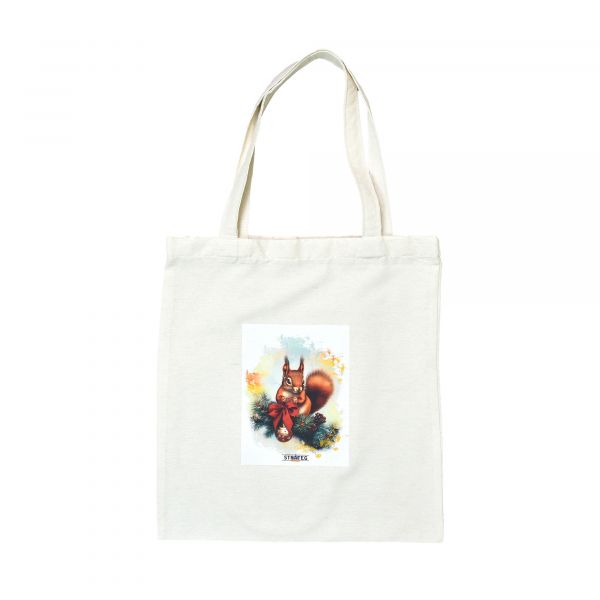 Сумка-шопер "Новорічка гілочка" розмір 38*40 см біла з ДТФ плівкою Strateg (60747)