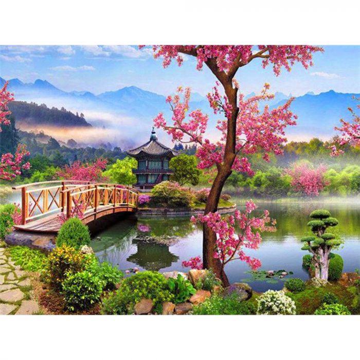 Алмазна мозаїка Strateg ПРЕМІУМ Тихий куточок розміром 30х40 см (HEG87069)