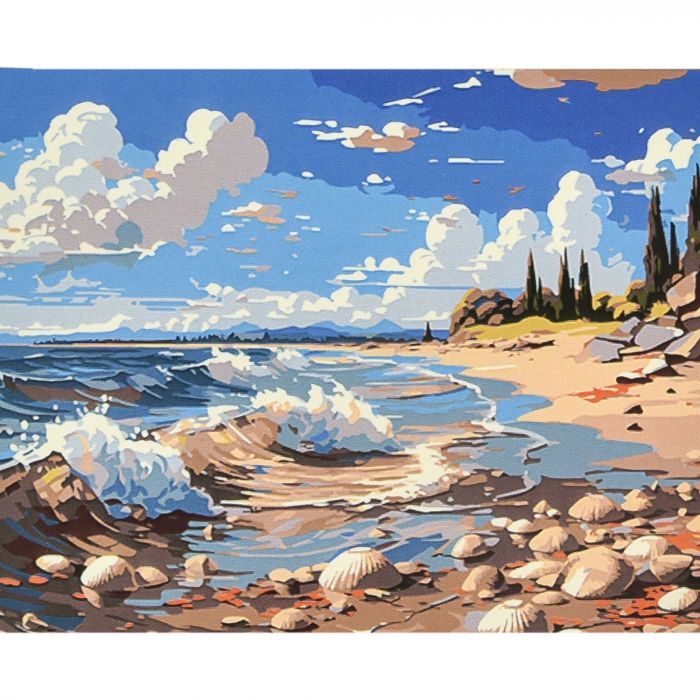 Картина за номерами Strateg ПРЕМІУМ Морський краєвид з лаком та рівнем розміром 40х50 см (VA-4609)