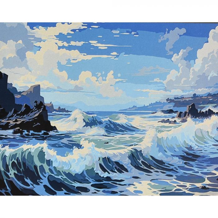 Картина за номерами Strateg ПРЕМІУМ Прекрасний морський пейзаж з лаком та рівнем розміром 40х50 см (VA-4610)