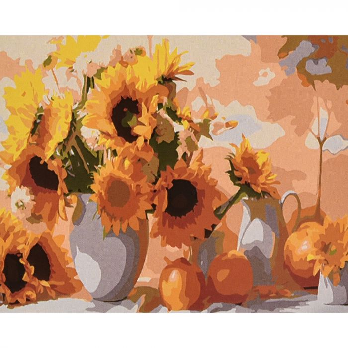Картина за номерами Strateg ПРЕМІУМ Соняшниковий спокій з лаком та рівнем розміром 40х50 см (VA-4611)