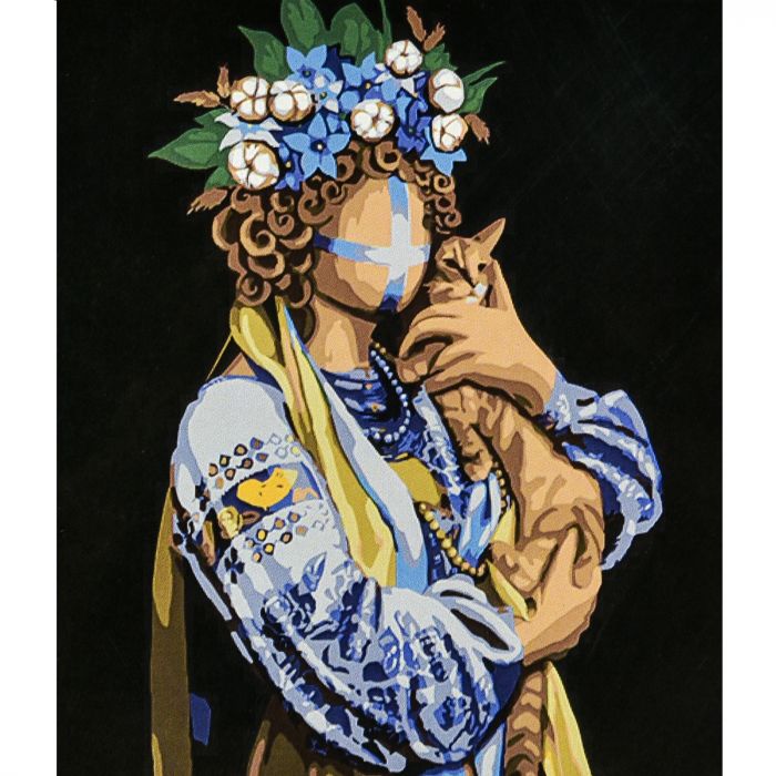 Набір для розпису по номерах Пригорнута Strateg на чорному фоні розміром 40х50 см (AH1147)