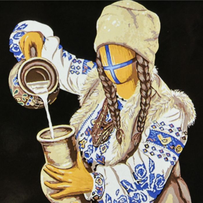 Набір для розпису по номерах Молочарка Strateg на чорному фоні розміром 40х40 см (AV4040-89)