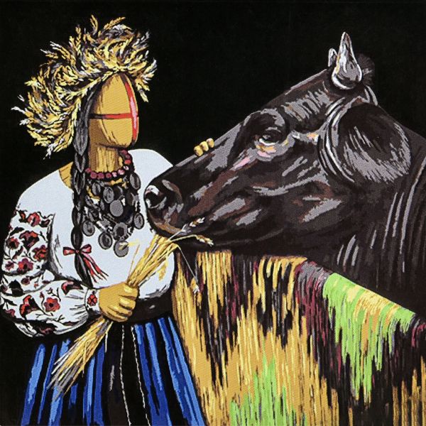 Набір для розпису по номерах Годувальниця Strateg на чорному фоні розміром 40х40 см (AV4040-93)