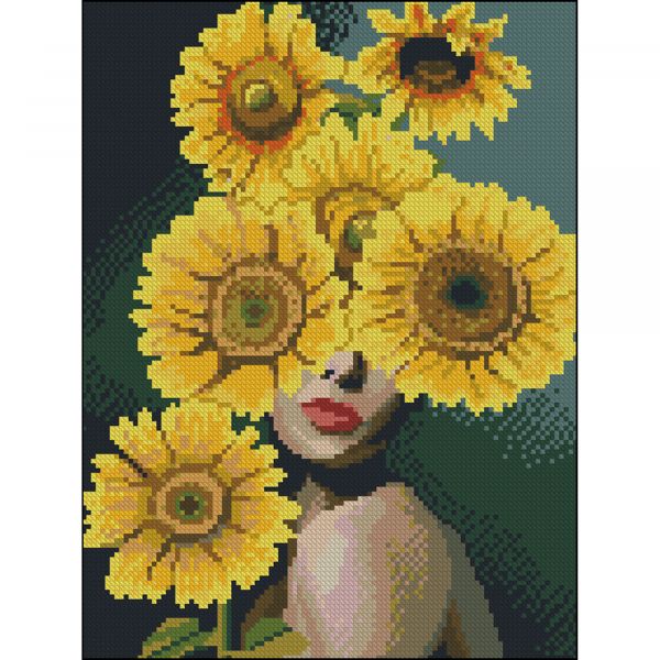 Алмазна мозаїка Strateg ПРЕМІУМ Леді із соняшниками без підрамника розміром 30х40 см (ZAV3040-39)