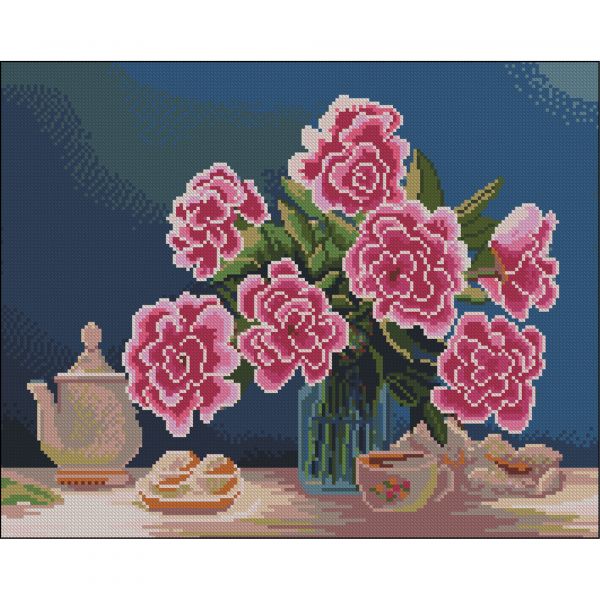 Алмазна мозаїка Strateg ПРЕМІУМ Чаювання без підрамника розміром 40х50 см (ZAV4050-4)