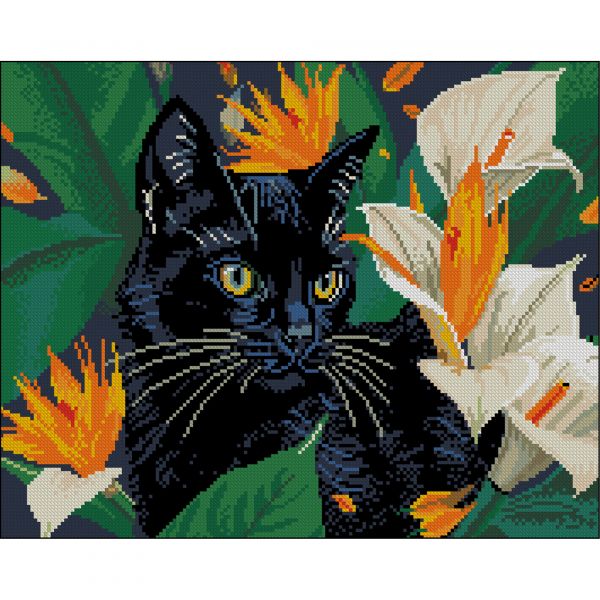 Алмазна мозаїка Strateg ПРЕМІУМ Кішка на полюванні без підрамника розміром 40х50 см (ZAV4050-40)