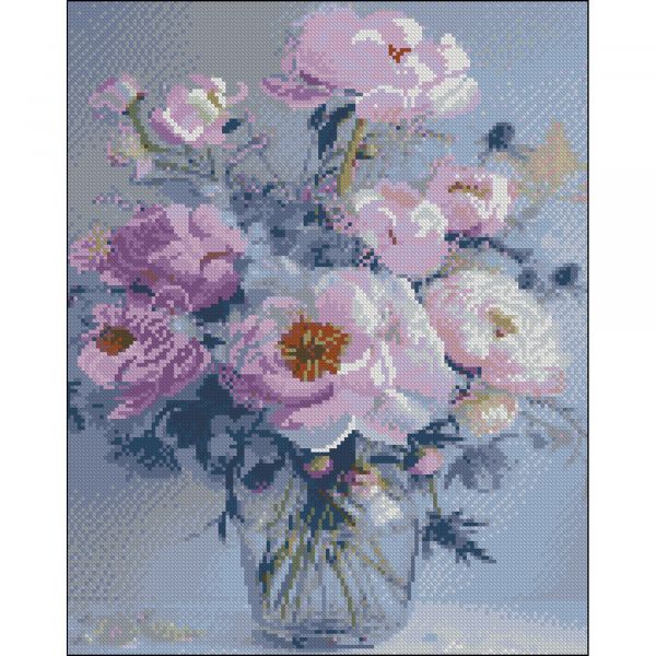 Алмазна мозаїка Strateg ПРЕМІУМ Ваза з квітами без підрамника розміром 40х50 см (ZAV4050-45)