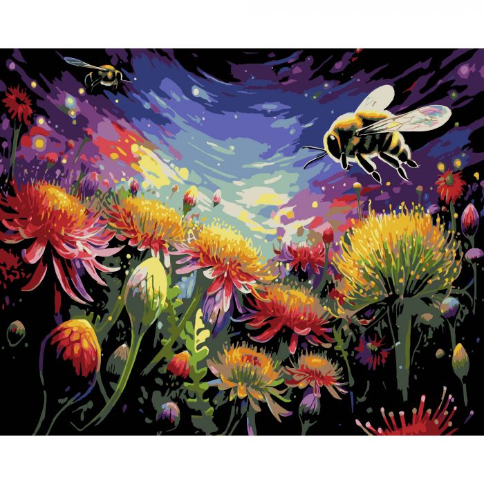 Картина за номерами Strateg ПРЕМІУМ Над квітами на чорному фоні розміром 40х50 см (AH1161)