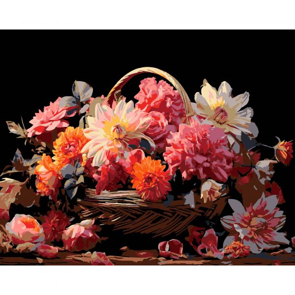 Картина за номерами Strateg ПРЕМІУМ Квітковий спокій на чорному фоні розміром 40х50 см (AH1166)