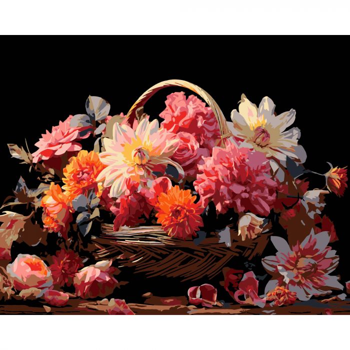 Набір для розпису по номерах Квітковий спокій Strateg на чорному фоні розміром 40х50 см (AH1166)