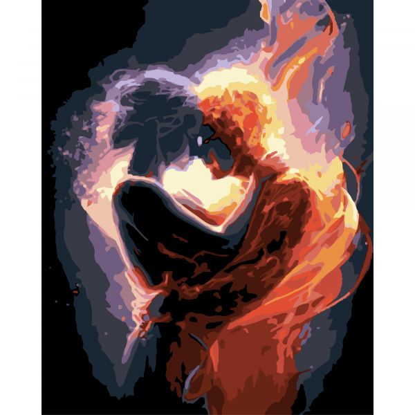 Картина за номерами Strateg ПРЕМІУМ Полум’я двох на чорному фоні розміром 40х50 см (AH1169)