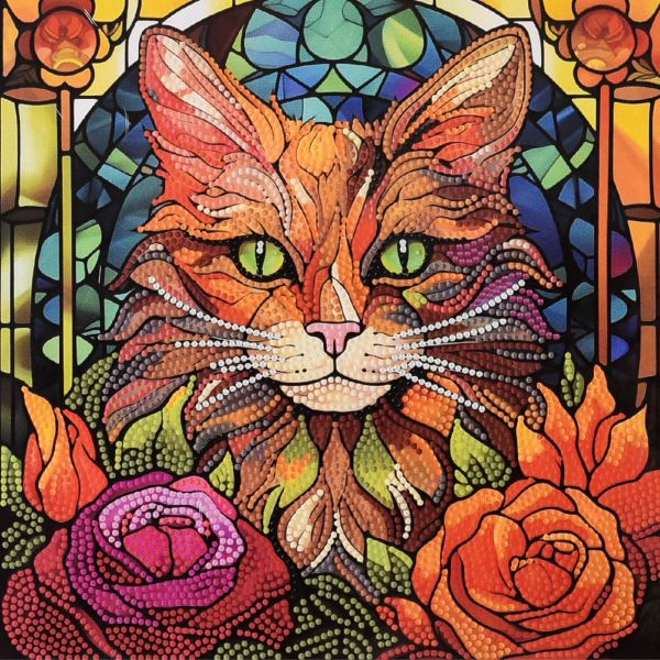 Алмазна мозаїка Strateg ПРЕМІУМ Кіт зі смарагдовими очима розміром 30х30 не повна викладка (DEEX16303)