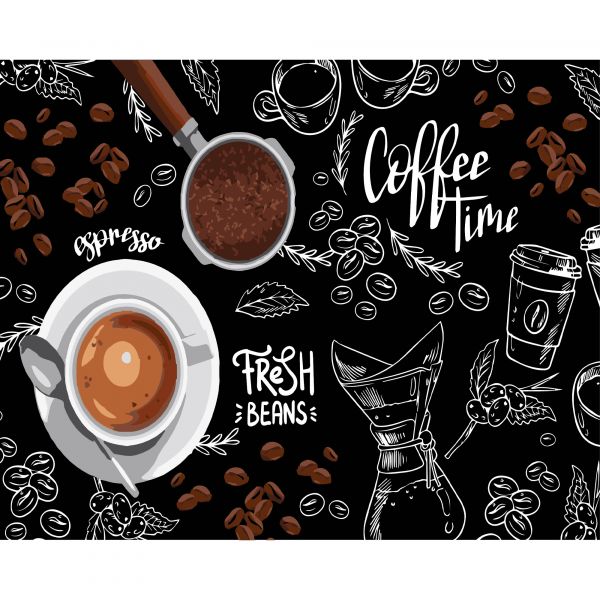 Картина за номерами Strateg ПРЕМІУМ Час кави на чорному фоні розміром 40х50 см (AH1172-12)