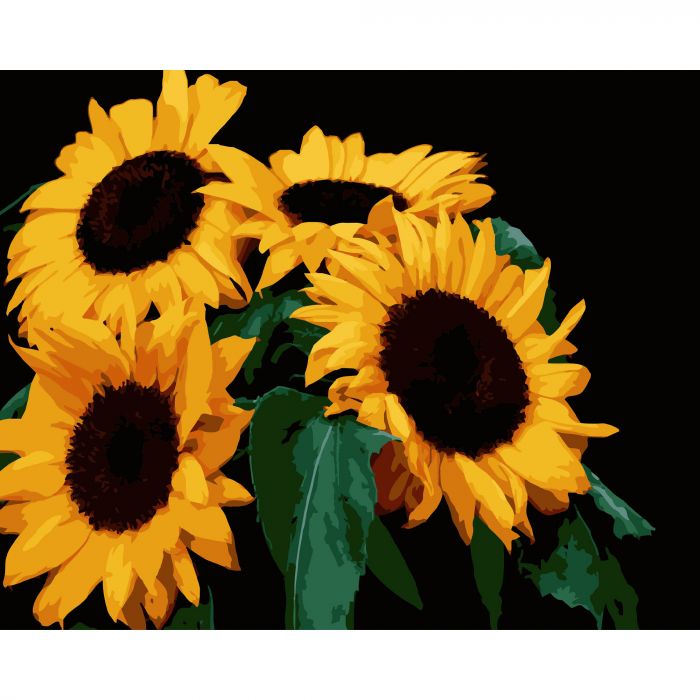 Картина за номерами Strateg ПРЕМІУМ Яскраві соняхи на чорному фоні розміром 40х50 см (AH1185-13)