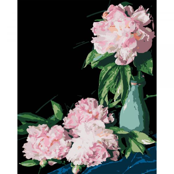 Картина за номерами Strateg ПРЕМІУМ Рожеві півонії на чорному фоні розміром 40х50 см (AH1186-18)