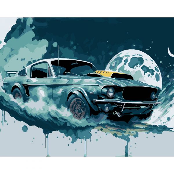 Картина за номерами Strateg ПРЕМІУМ Нічний мустанг на чорному фоні розміром 40х50 см (AH1227-15)