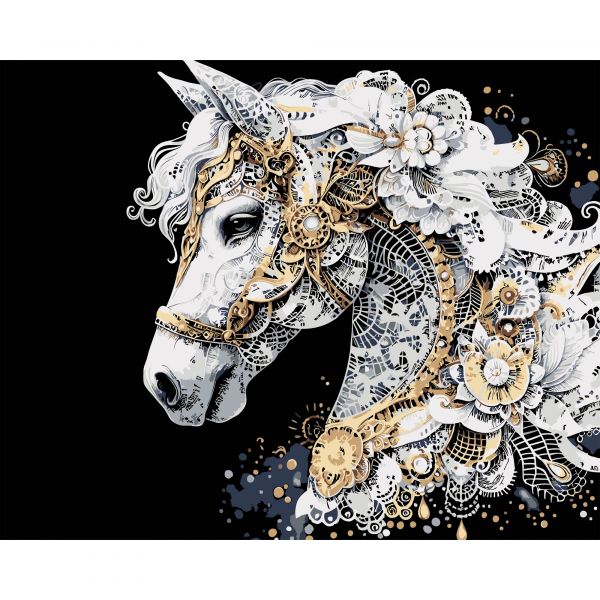 Картина за номерами Strateg ПРЕМІУМ Кінь із золотими візерунками на чорному фоні розміром 40х50 см (AH1240)