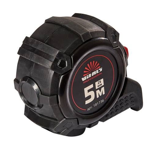 Будівельна рулетка гумова з нейлоновим покриттям полотна 5 м × 25 мм автостоп Vitals Professional