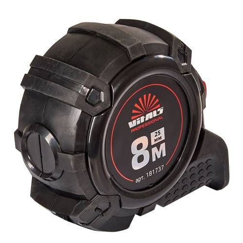 Будівельна рулетка гумова з нейлоновим покриттям полотна 8 м × 25 мм автостоп Vitals Professional