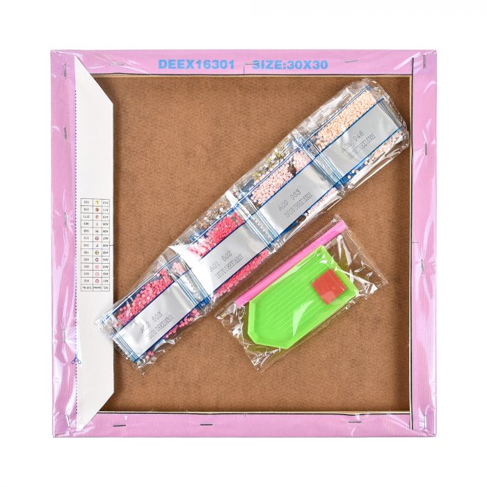 Алмазна мозаїка Strateg ПРЕМІУМ Панда серед троянд розміром 30х30 не повна викладка (DEEX16305)